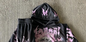 Vente chaude hiver Streetwear Sublimation hommes survêtement lavé à l'acide en détresse Vintage Boxy poids lourd Flare pantalon à capuche - Product Image 5