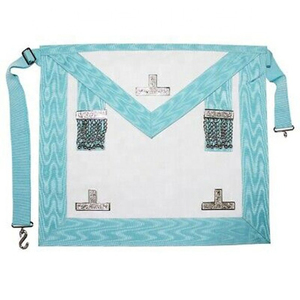 Custom Embroidered Masonic <b>Apron</b> With Beaded Tassels Turquoise <b>White</b> Fabric Classical Design Sew-On Badges Rectangle Shape - Product Image 1