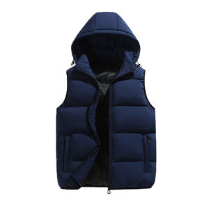 Haute qualité hiver chaud Polyester hommes à capuche zippé matelassé gilet manteau col montant Logo personnalisé solide veste de sport motif - Product Image 4