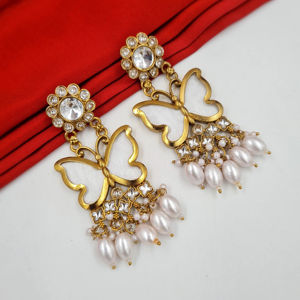 Haute qualité Kundan boucle d'oreille alliage blanc 1.8 grammes paire léger bijoux de mode traditionnels fournisseur en gros en ligne - Product Image 1