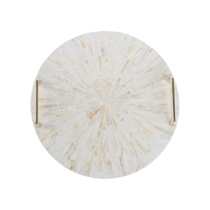 Bandeja de servicio redonda hecha a mano de nácar con asas de metal, utensilios de cocina al por mayor de la fábrica de Vietnam - Product Image 4