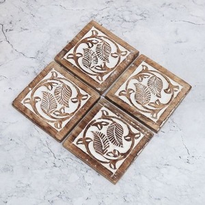 Durable Wooden Coasters Set Rustic Artisan Cup <b>Mats</b> for Dining Table Coffee Tea Beer Home Kitchen <b>Bar</b> Modern - Product Image 2