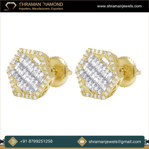 Custom 10K <b>Gold</b> <b>Plated</b> Hexagon Baguette Cut Lab Grown Diamond Stud <b>Earrings</b> for Women Children's-Trendy Birthday Engagement Gift - Product Image 3