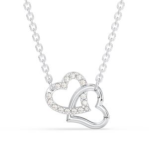 Factory Wholesale Fine Jewelry 925 Sterling Silver Double <b>Heart</b> Shaped Cubic Zirconia Stone <b>Pendant</b> Necklace for Women - Product Image 2