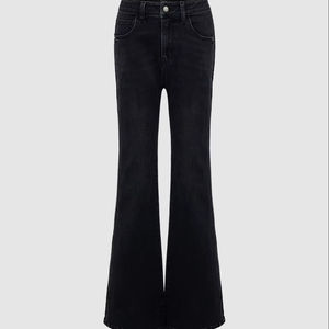 Jeans évasés noirs classiques Factory-Direct pour femmes-Pantalon stretch coupe ajustée 66% coton avec style rétro et confort - Product Image 1