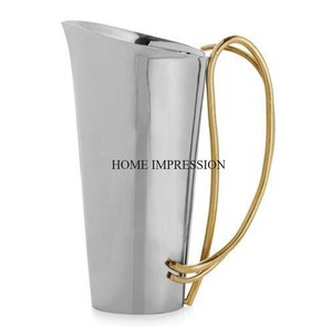 Pichet fantaisie en métal de qualité luxueuse enduit de poudre de couleur blanche avec pichet à vin à poignée de conception unique plaqué or - Product Image 2