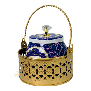 Pot de fruits secs imprimé Pichwai en fer avec panier pour le stockage décoratif des aliments et les cadeaux - Product Image 5
