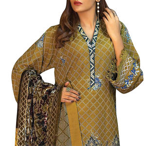 Top Design traditionnel imprimé pakistanais haute qualité lin coton femmes robe d'hiver avec châle costume pour la fête fabriqué en soie - Product Image 2