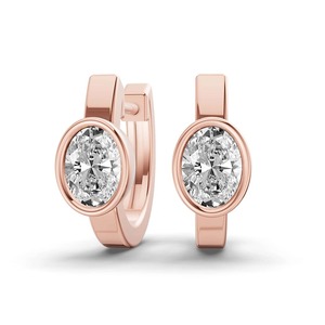 Lone Oval Lab Grown Diamond <b>Huggie</b> Earring 1.00 Ct Tw F-G Color VS Clarity 2 Diamonds 14K <b>Solid</b> <b>Gold</b> Minimalist Luxury Wedding - Product Image 2