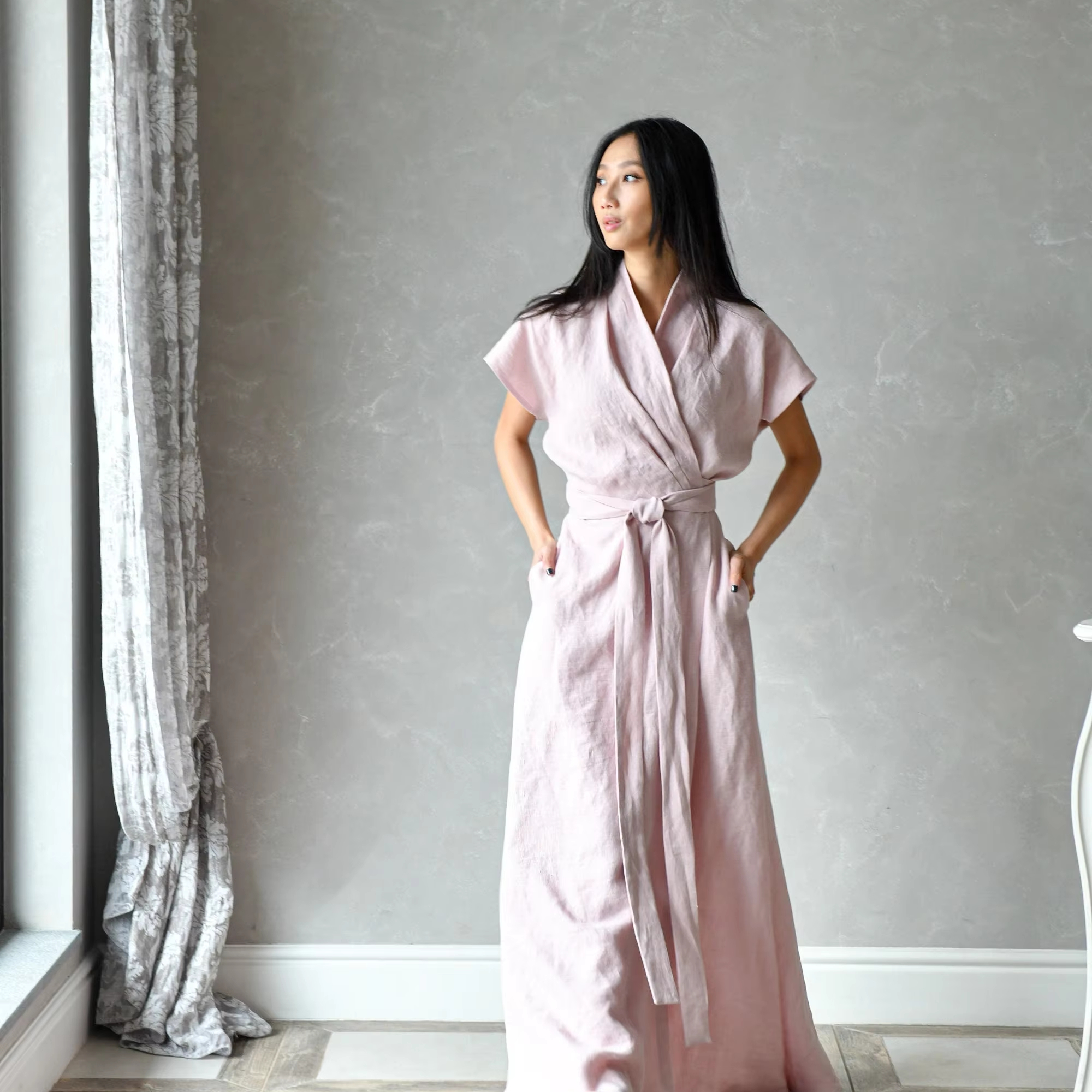 Linen Wrap Kimono Dress - Latest Dress Designs by Kaori Linen Wrap Kimono Dress - Latest Dress Designs by Kaori