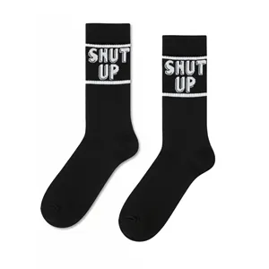 Daily Use <b>Black</b> Sports <b>Socks</b> with "Shut Up" Print - Product Image 1