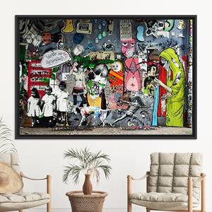 Elegant Banksy Style Abstract Graffiti Print on Canvas,BLACK <b>FRAMED</b> CANVAS - Product Image 1