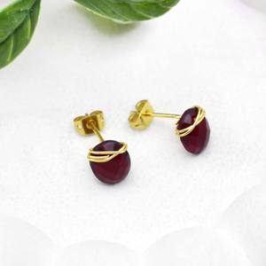 ต่างหูโกเมนแบบเหลี่ยมเพชรพลอยสำหรับผู้หญิงต่างหูแบบพันด้วยลวดทำด้วยมือ - Product Image 6