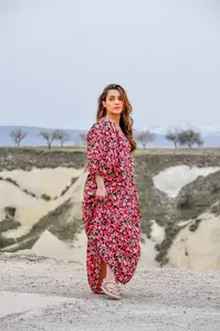 Classique élégant coton a-ligne Floral Maxi robe pour les femmes nouveauté manches longues bouffantes tenue décontractée longueur au sol pour l'été - Product Image 5