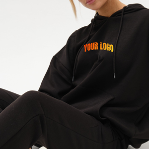 ชุดวอร์มสีดำทรงโอเวอร์ไซส์แฟชั่นสำหรับผู้หญิงน้ำหนักเบาและระบายอากาศได้ดีเหมาะสำหรับทุกฤดูกาลชุดออกกำลังกายผ้าฝ้าย100% บริการ OEM - Product Image 5