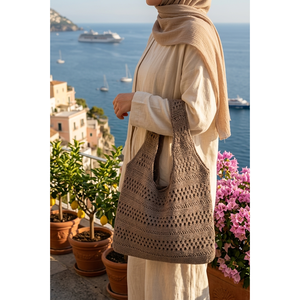 Sac en fourrure de vison tricoté pour la plage et le quotidien, avec fermeture ouverte, couleur unie et décoration brodée, doublure en polyester - Product Image 1