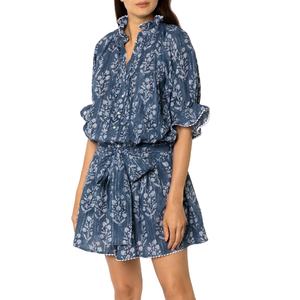 เดรสสั้นคอวีแขนสั้นพิมพ์ลายสำหรับใส่ในวันหยุดดีไซน์เนอร์ความยาวขนาดเล็ก2024ใหม่ - Product Image 1