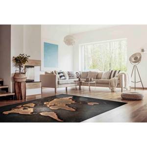 Tapis abstrait de la carte du monde : Décoration intérieure en cuivre, bronze et noir, tapis en chenille - Product Image 2