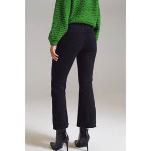 Jeans Negros de Cintura Alta con Corte Acampanado, Mezclilla Transpirable con Estilo Simple, Talla XL, Holgados, Estampado Sexy - Product Image 2