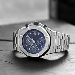 Reloj cronógrafo de acero inoxidable de lujo para hombre, reloj de pulsera resistente al agua con esfera azul de cuarzo, regalo de moda informal de negocios - Product Image 5