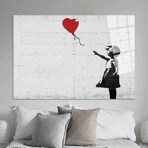 Toile imprimée : Œuvre d'art de Banksy, Fille avec ballon en forme de cœur, ART SUR VERRE TÉRMÉTRALÉ - Product Image 1