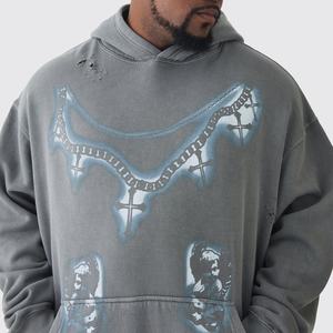 Sweat à capuche zippé personnalisé 500 GSM polaire délavé hiver 100% coton impression numérique à capuche - Product Image 1