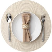 Baroyal Lot de 6 sets de table ronds en plastique tressé, lavables, antidérapants, résistants à la chaleur, pour usage extérieur, beige