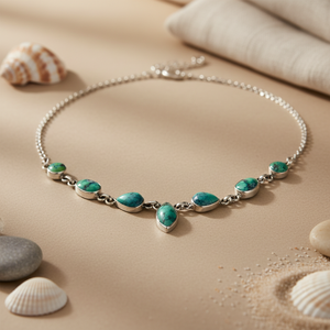 Turquoise <b>Necklace</b> for Women 925 Silver Rhodium <b>14K</b> <b>Gold</b> Rose <b>Gold</b> Vintage Trendy Featuring Zircon Diamond Pearl Gemstones - Product Image 2