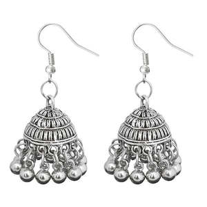 Jeweljunk Boucles d'oreilles Jhumki Oxydées Perles en argent Charm Hoop avec motif de clé Style ethnique à la mode pour mariage-1309350 - Product Image 1
