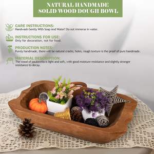 Cuenco para masa, cuencos de masa de madera rústica marrón de 19,7 pulgadas para decoración, cuencos decorativos de madera maciza Natural tallados a mano, lazo de pan largo - Product Image 5