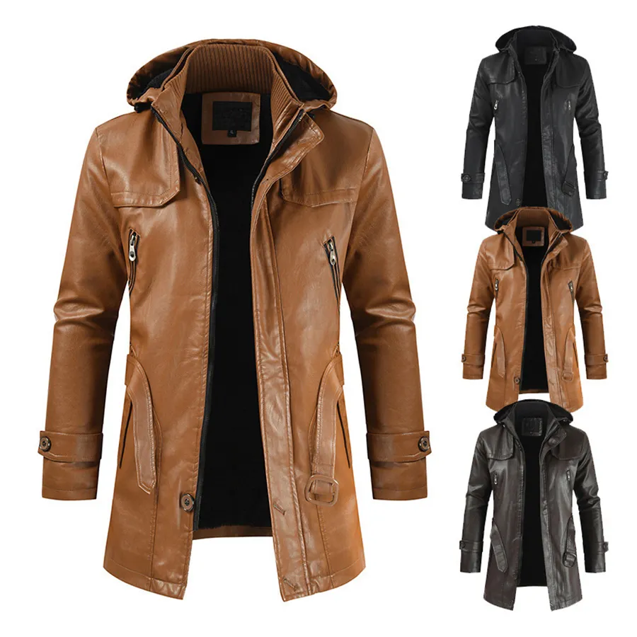 New arrival 2022 Leather Long coats For Men Plus Size Sustainable Leather With Warm Fur Long Coat