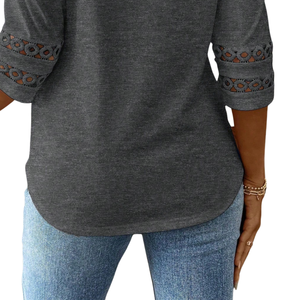 Blusa Casual de Manga Larga para Mujer, Cuello Holgado, Detalle de Encaje en las Mangas, 100% Algodón, Tejido de Verano, Elegante, Ropa de Moda para el Día a Día - Product Image 4
