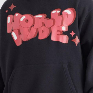 Sudadera con capucha de lana de algodón 100% para hombre, Sudadera negra de talla grande con estampado en relieve personalizado, temporada de invierno, bordado Technics Pakistán - Product Image 4