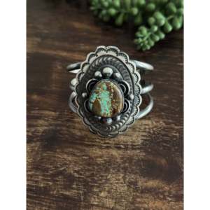 Chimney Butte #8 Turquoise Concho <b>Cuff</b> <b>Bracelet</b> with Sterling <b>Silver</b> Fashionable Accessory - Product Image 1