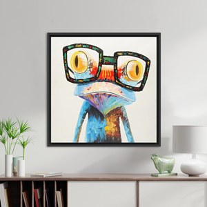 Lienzo impreso: arte de pared con diseño de rana arcoíris con gafas, moderno, colorido, con marco negro - Product Image 1