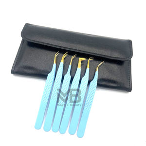 Pince à épiler d'extension de cils à prise en diamant doré enduit de couleur bleu clair - Product Image 1