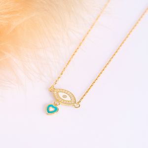 Ojo de esmalte blanco y esmalte turquesa en forma de corazón collar de diseño de encanto al por mayor turco hecho a mano 925 joyería de plata esterlina - Product Image 4