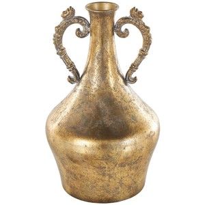 Vase décoratif en métal amphore vintage patiné en or avec poignées de défilement ornées Litton Lane Vases à fleurs dorées patinées vintage - Product Image 2