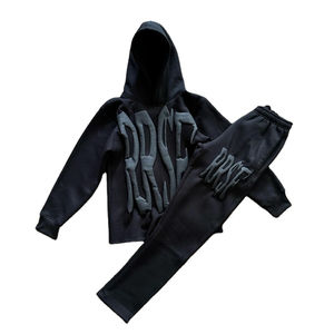 Chándal personalizado parches bordados Logo 2 piezas Tech Fleece Jogger conjuntos de gran tamaño chándal pantalones de chándal y Sudadera con capucha conjunto - Product Image 1