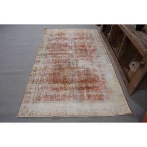 Classique Orange Blanc 4.4 X 7.3ft À La Main Laine Polyester Vintage Tapis Turc Patchwork pour Salon Couloir Rectangle Forme" - Product Image 1