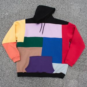 Nouvelle mode surdimensionné épissure couleur bloc pull droit grande taille à capuche pour hommes 450 GSM polaire pull couleur bloc à capuche - Product Image 2