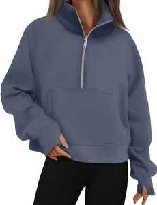 Sweat-shirt court à capuche pour femme en coton 100% de haute qualité, fermeture éclair quart de tour, écologique, respirant, streetwear, hiver - Product Image 3