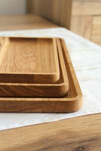 Bandeja de servicio decorativa rectangular artesanal de madera maciza auténtica Natural moderna para postres de frutas y uso de café - Product Image 3