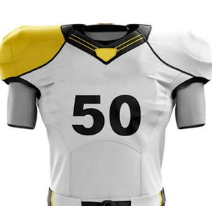 Uniforme de Fútbol Blanco Personalizado con Detalle Amarillo en los Hombros, Número 50 Negro, Pantalones Acolchados y Camiseta de Manga Corta - Product Image 5