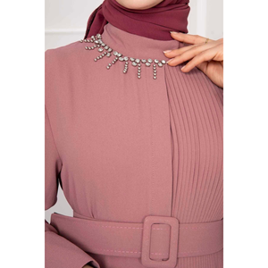 Robe hijab plissée avec col roulé Rose - Product Image 4