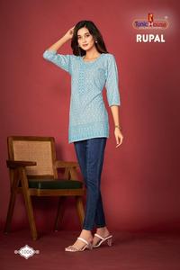 Vêtements indiens et pakistanais décontractés surpiqués Viscose rayonne Chikankari séquence travail hauts courts prix de gros de l'Inde - Product Image 4