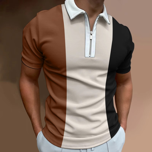 Polo a rayas de Color sólido para hombre, Polo de manga corta con cuello vuelto y cremallera para golf, ropa de calle informal para hombre, camisetas de verano - Product Image 2