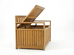 Banc de jardin 2 places en bois d'acacia massif de style minimaliste moderne, banc de patio extérieur avec boîte de rangement et coussin - Product Image 5