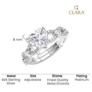 Anillo de Compromiso CLARA 925 de Plata de Ley con Corazón Alfie, Anillo Romántico para Hombre con Racimo de Platino, Diamantes y Rodio, Talla Ajustable - Product Image 5
