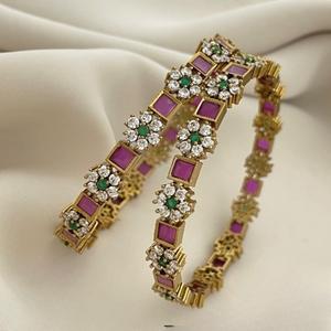 Gorgeous Royal Legend Floral Gemstone <b>Bracelet</b> Gold Plated Brass <b>Flower</b> Charm Bangle for Women and <b>Girls</b> for Wedding Parties - Product Image 1